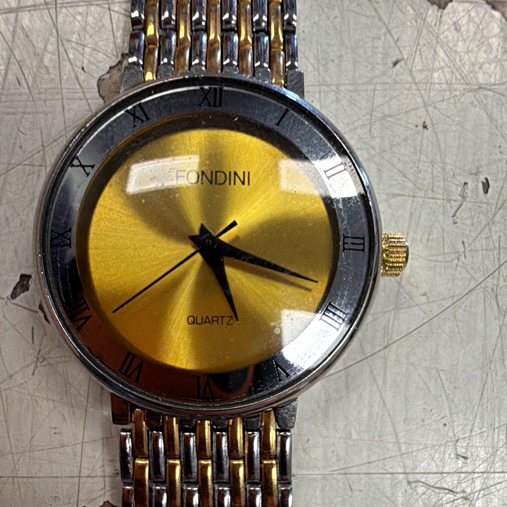 Fondini Quartz Analog Dress Watch Gold Dial Roman Numerals Two-Tone Bracelet
